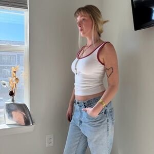 Vintage 90s white tank top with red straps